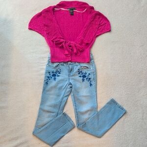 Rampage Crochet Top & Lee Floral Jeans 2pc Outfit Girls Size 8